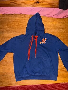 Men's Navy Hooded Sweatshirt with Orange Accents